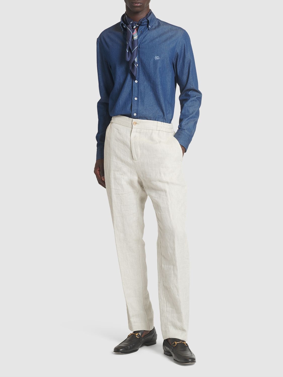 Shop Etro Straight Linen Pants In White