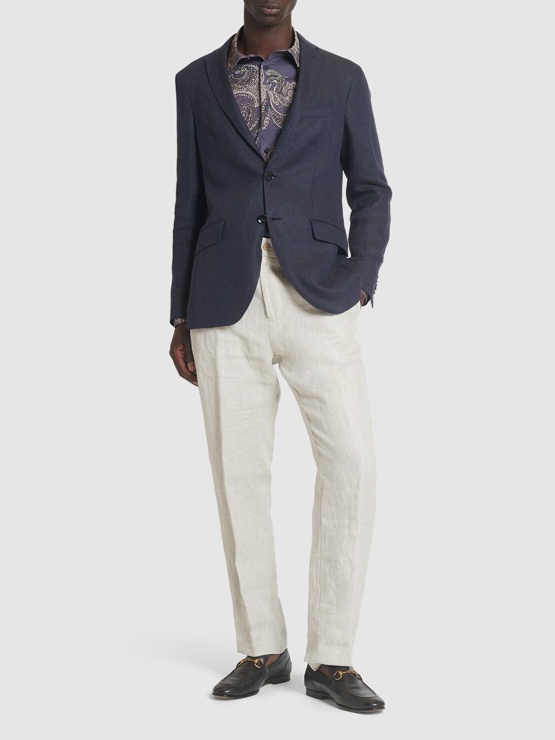 Shop Etro Single Breast Linen Blazer In Blue