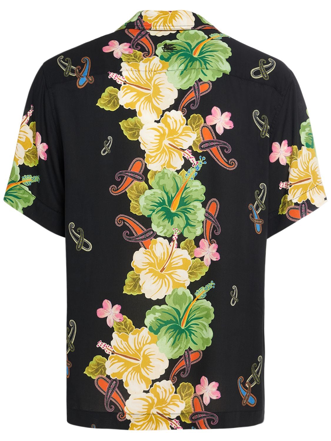 Shop Etro Floral Cotton Short Sleeve Shirt In Black