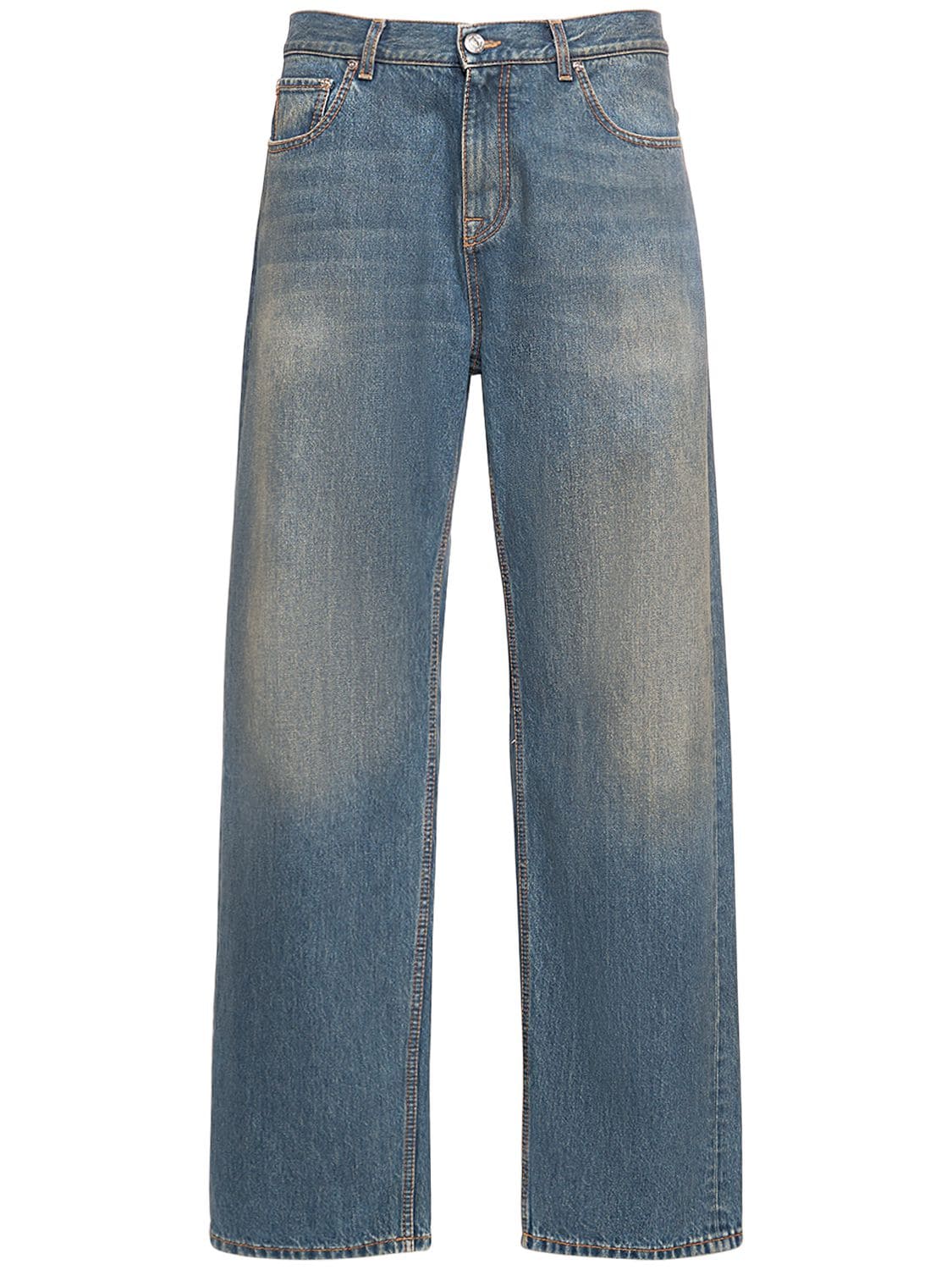 Etro Faded Cotton Denim Jeans In Blue