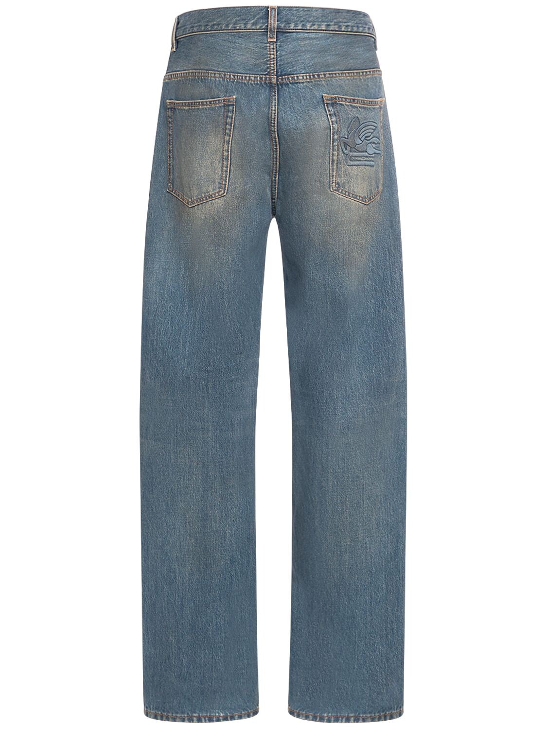 Shop Etro Faded Cotton Denim Jeans In Blue