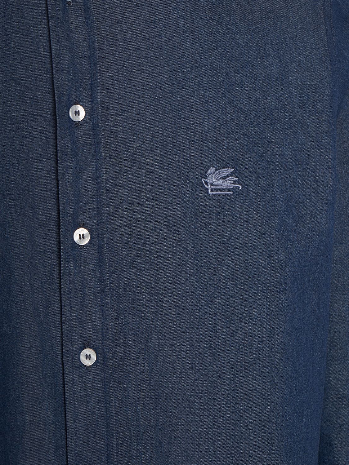 Shop Etro Logo Cotton Shirt In Blue