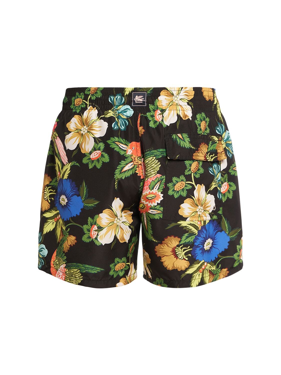 Shop Etro Floral Printed Swim Shorts In Black