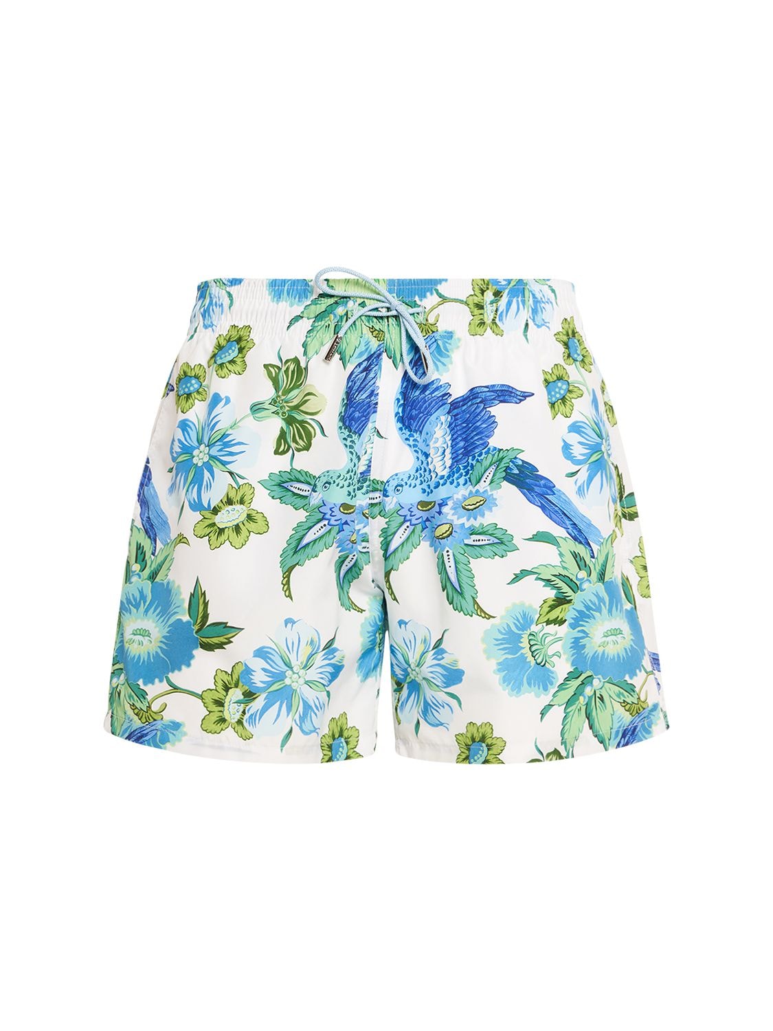 Shop Etro Floral Printed Swim Shorts In White,blue
