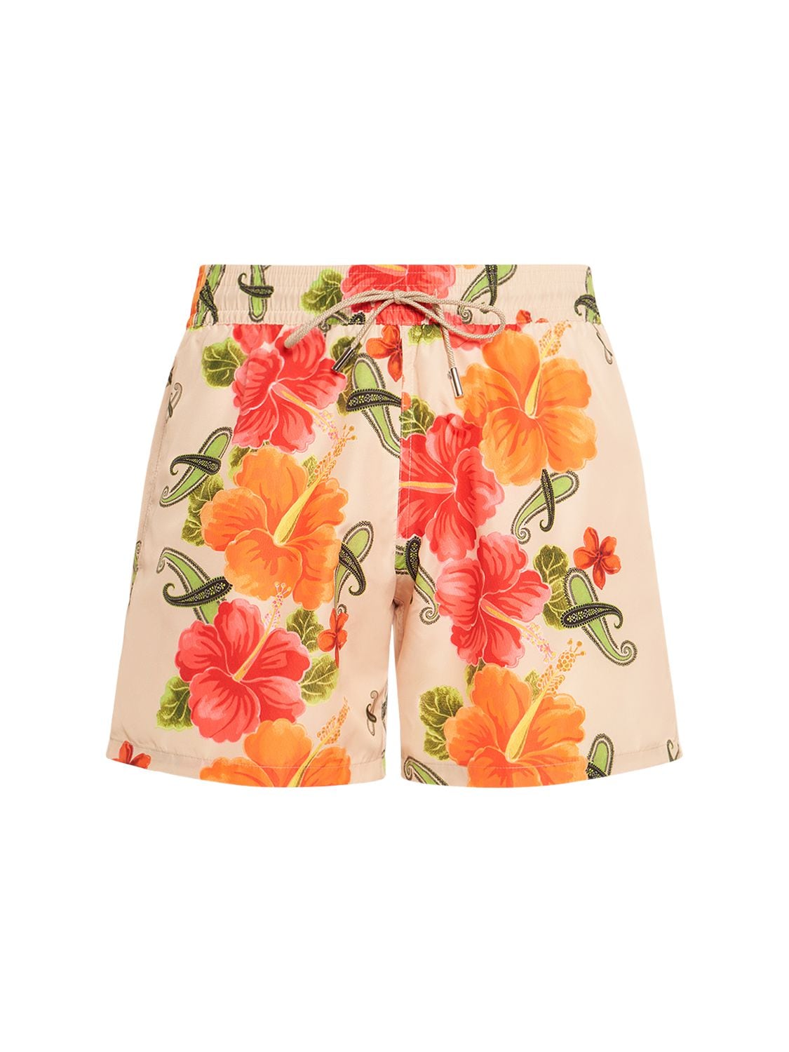 Etro Floral Printed Swim Shorts In Beige,orange