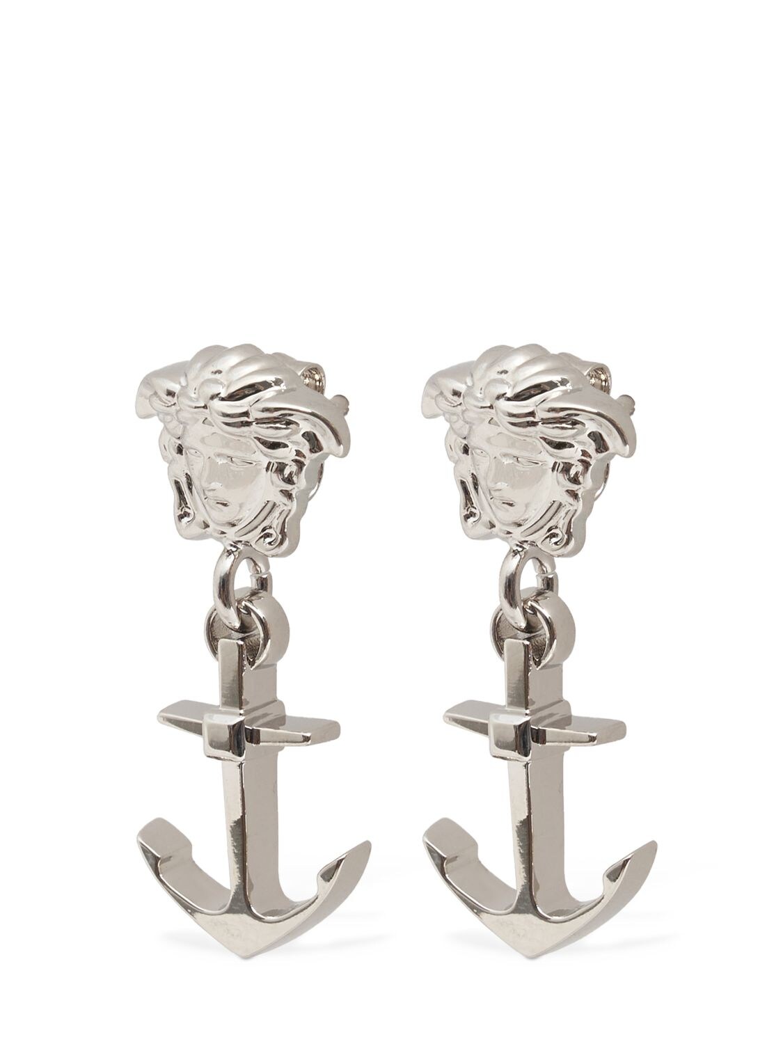 Shop Versace Medusa Metal Earrings In Palladium