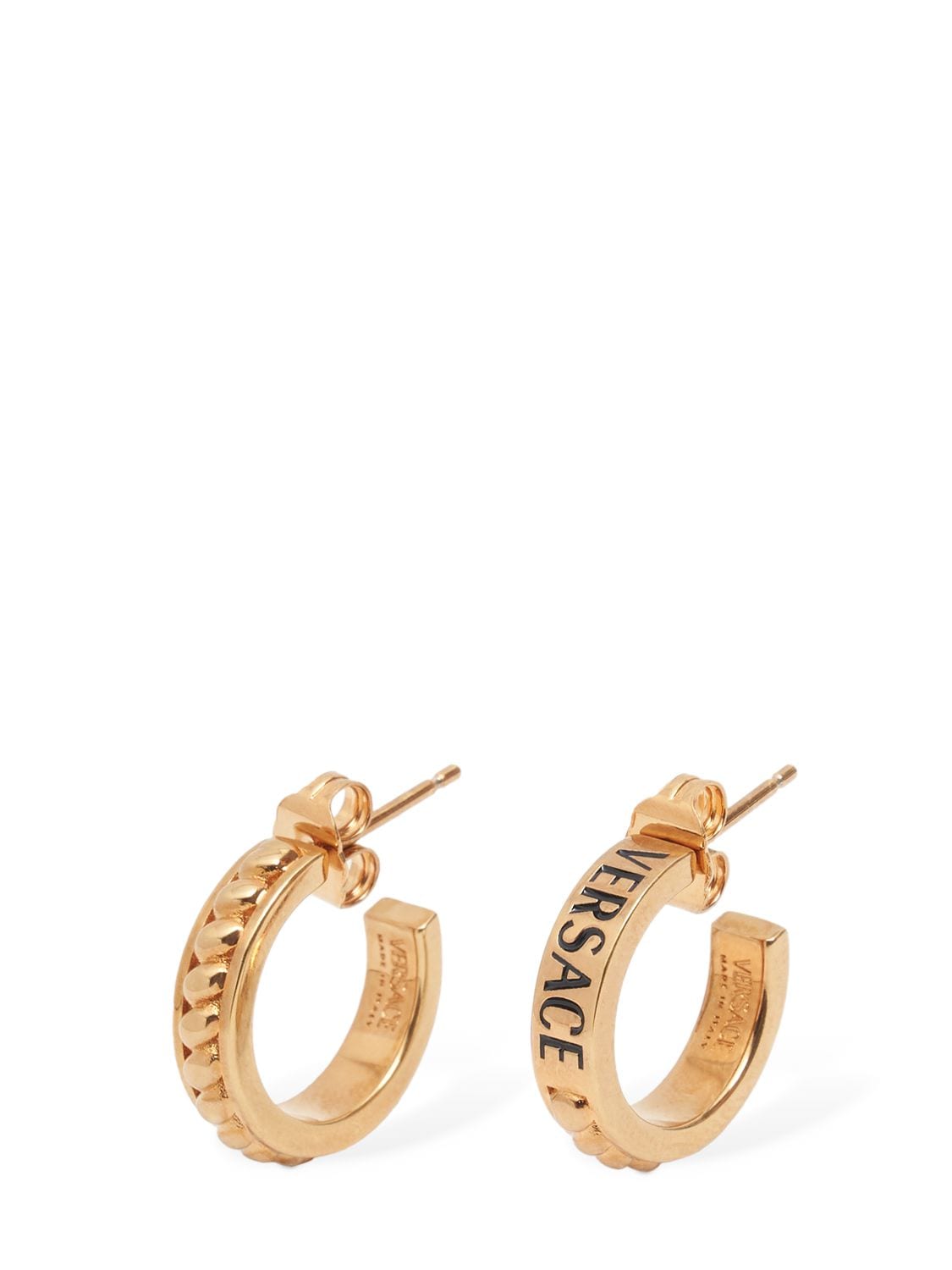 Versace Metal Logo Earrings In Gold