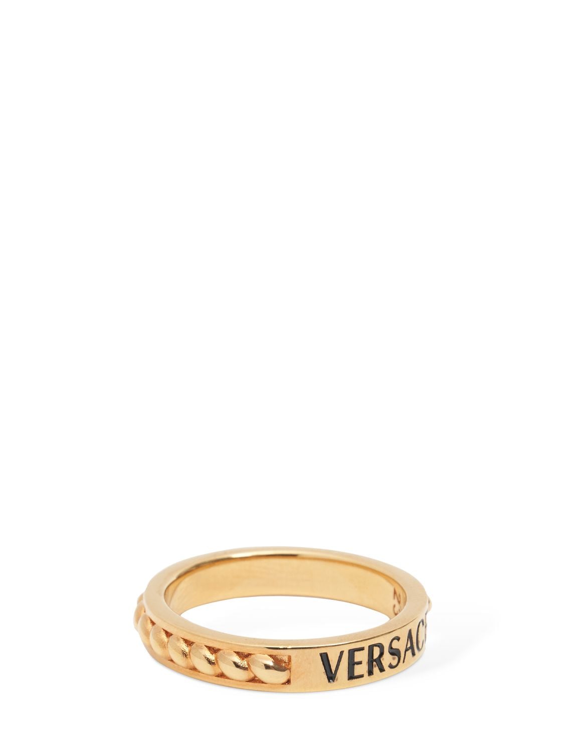 Shop Versace Metal Logo Ring In Gold