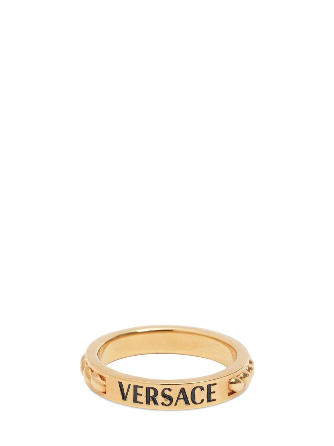 Versace Metal Logo Ring In Gold