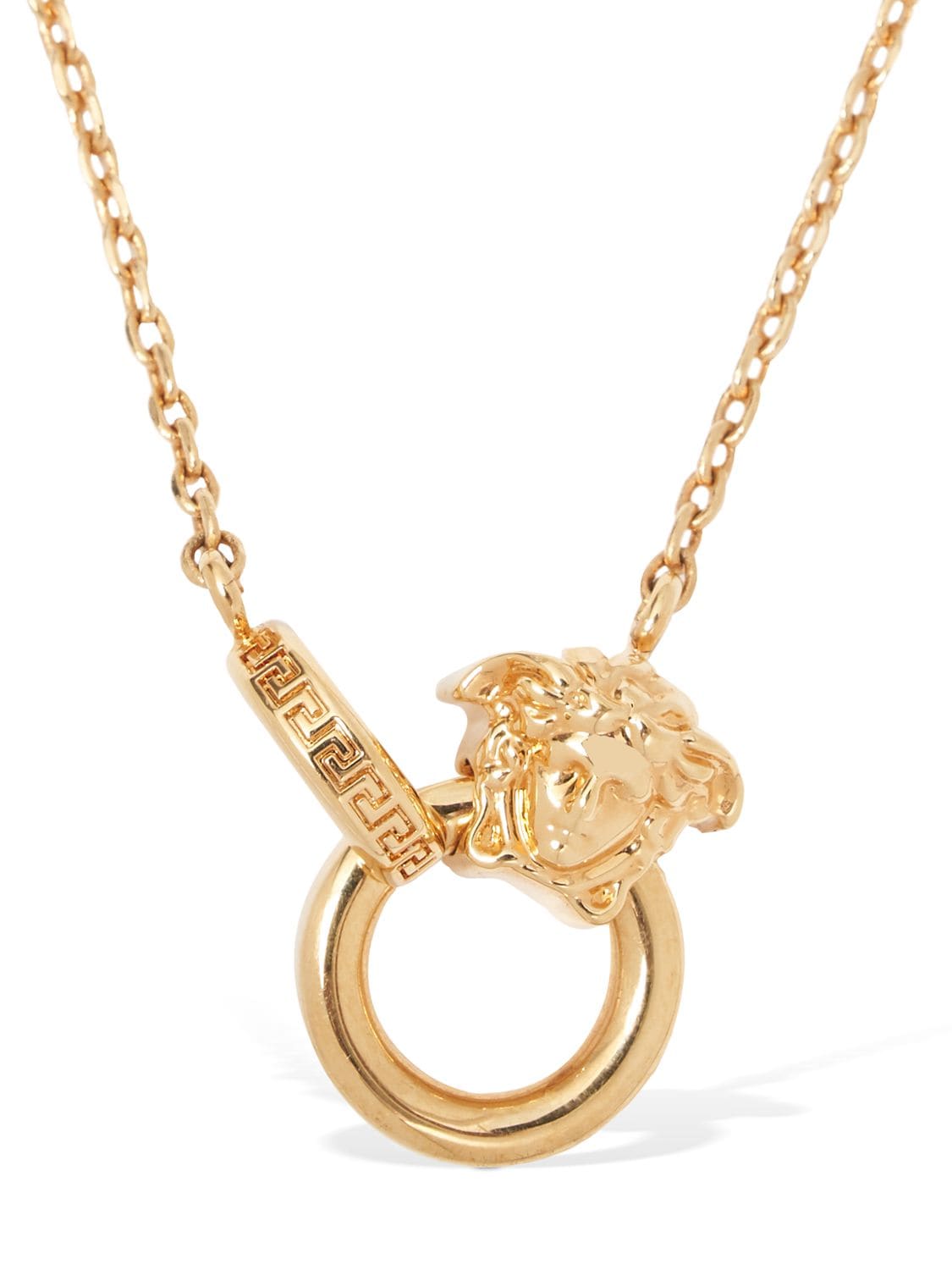 Versace Metal Necklace Logo Charm In Gold
