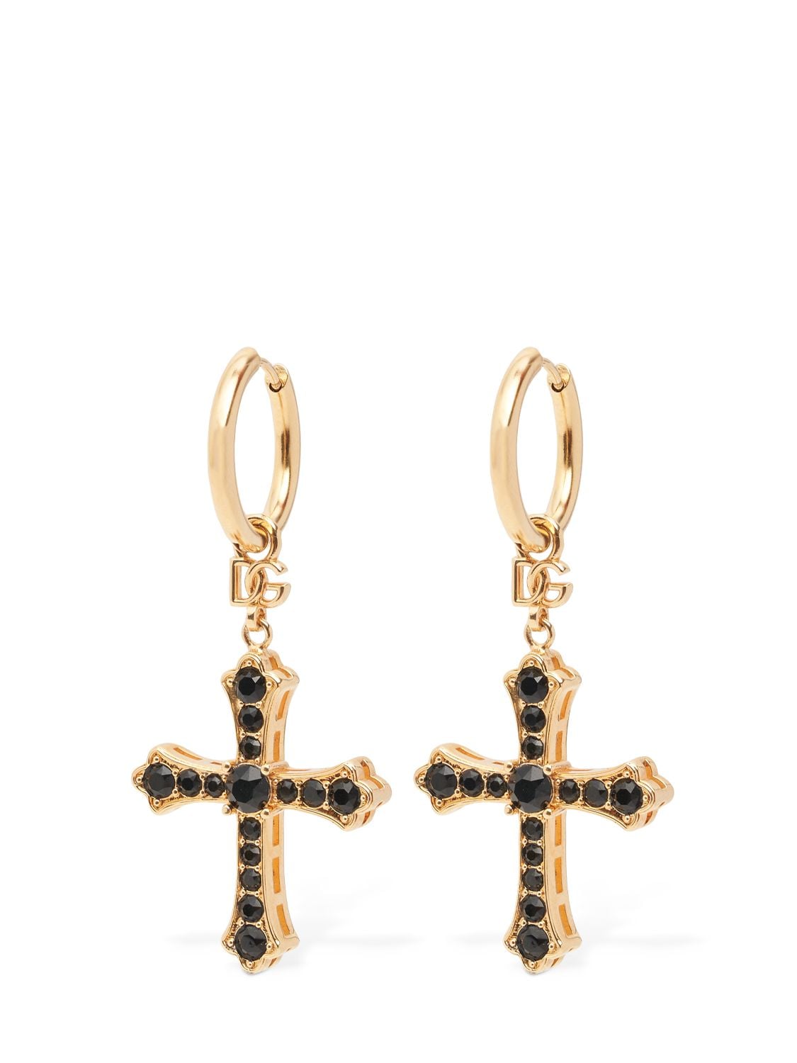 Shop Dolce & Gabbana Dg Dna Crystal Cross Earrings In Gold,black