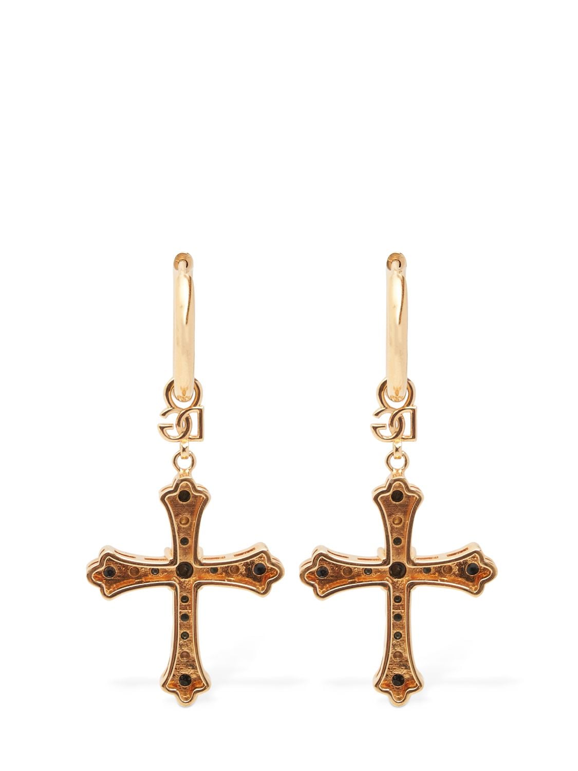 Shop Dolce & Gabbana Dg Dna Crystal Cross Earrings In Gold,black