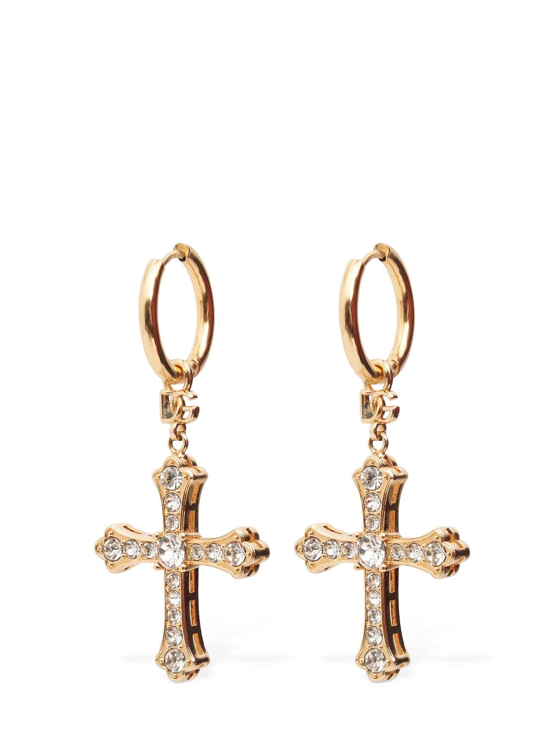Shop Dolce & Gabbana Dg Dna Crystal Cross Earrings In Gold,crystal