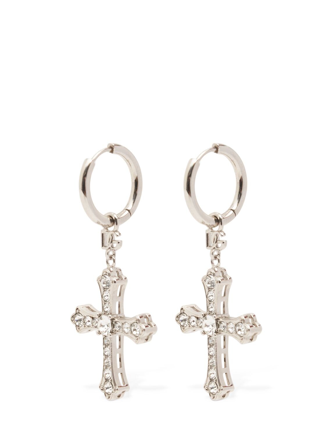 Shop Dolce & Gabbana Dg Dna Crystal Cross Earrings In Gold