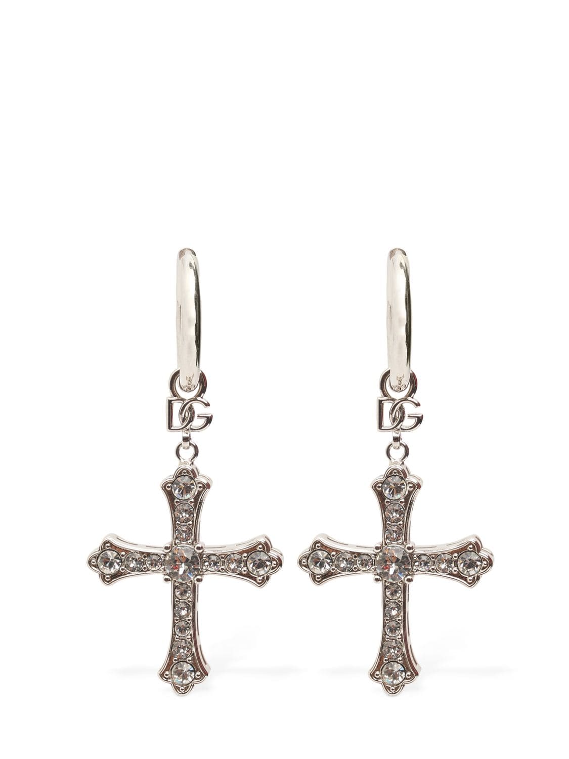Dolce & Gabbana Dg Dna Crystal Cross Earrings In Gold