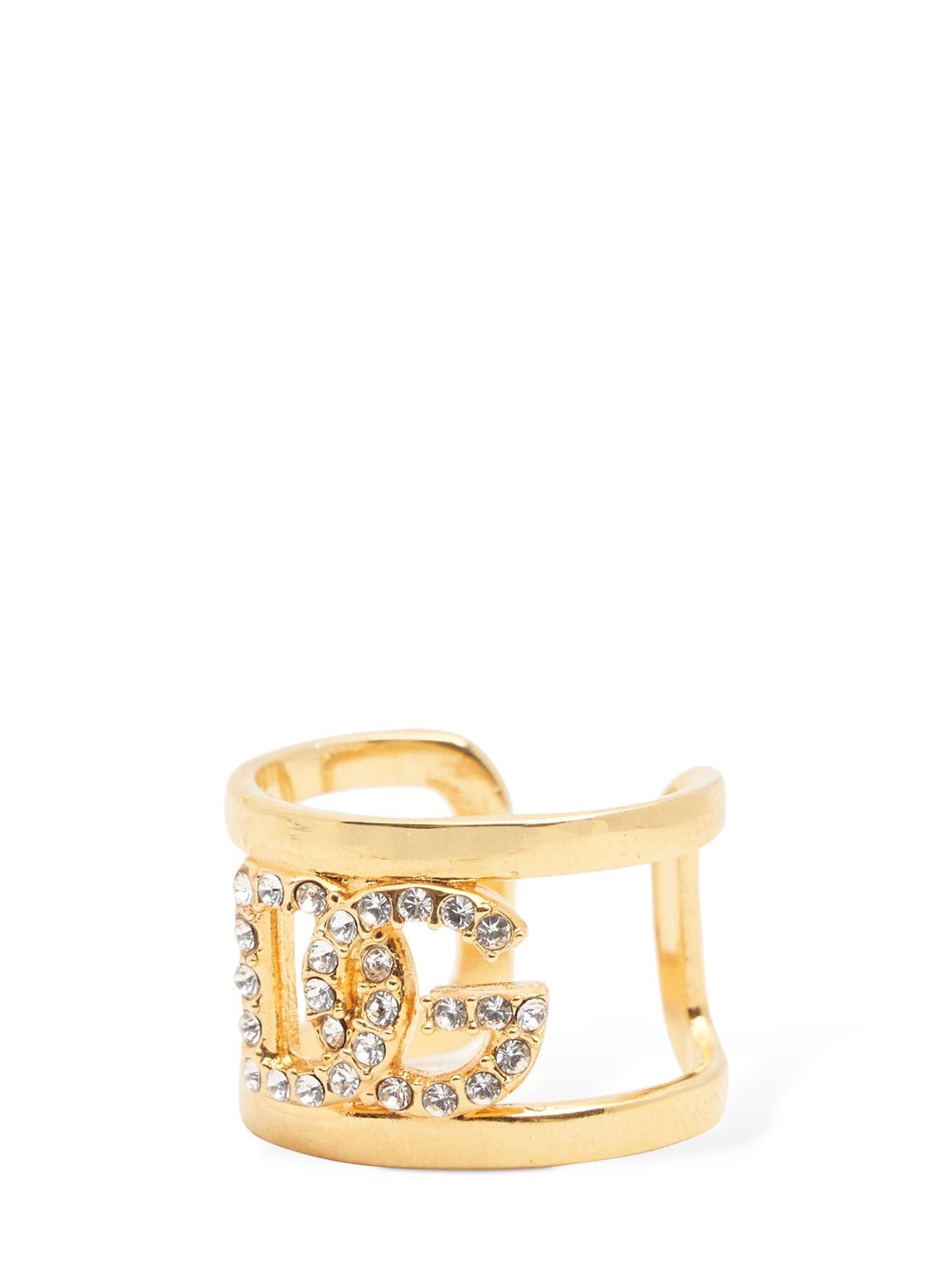 Shop Dolce & Gabbana Dg Crystal Open Ring In Gold,crystal
