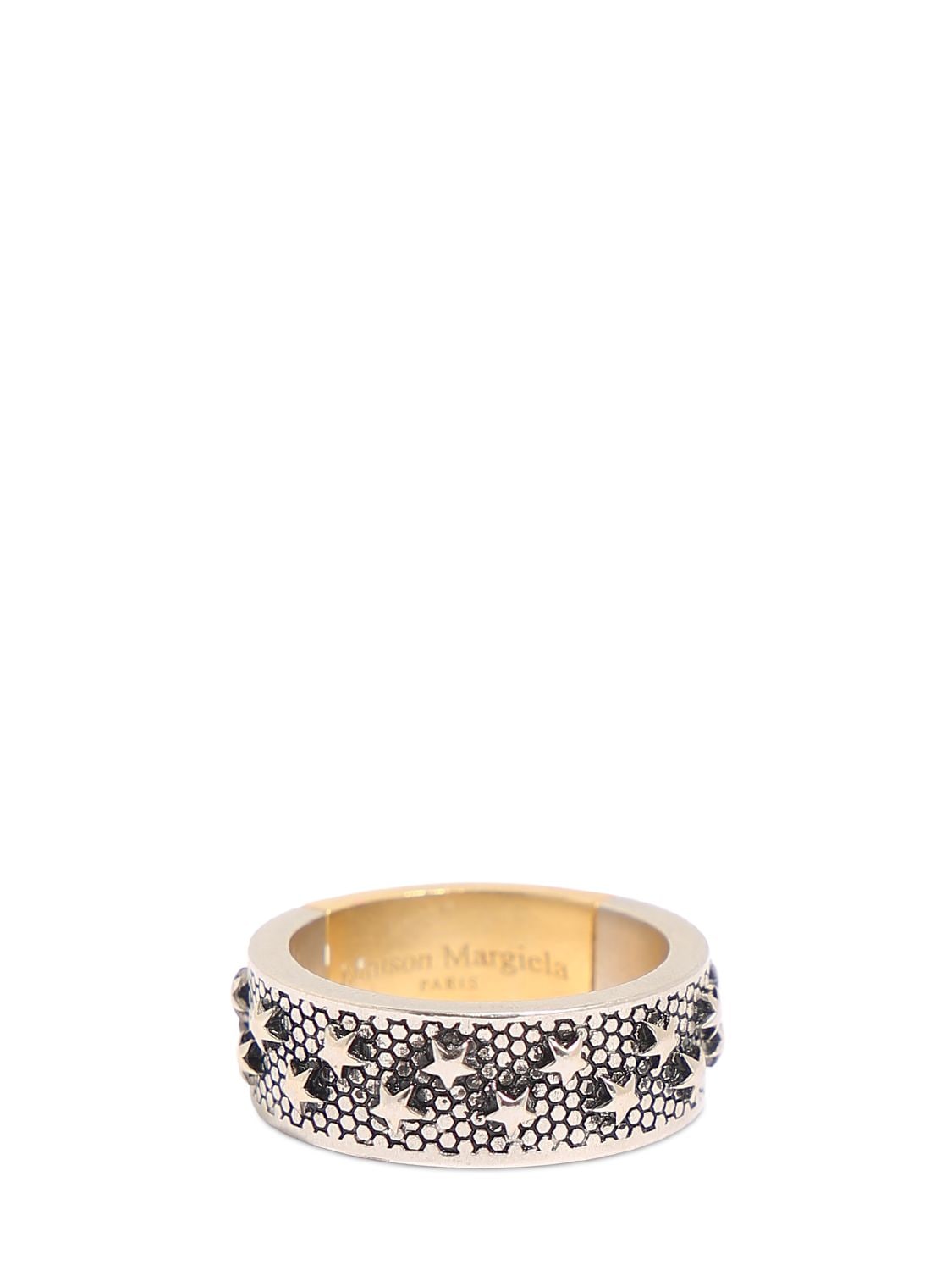 Maison Margiela Engraved Stars Band Ring In Gold,silver