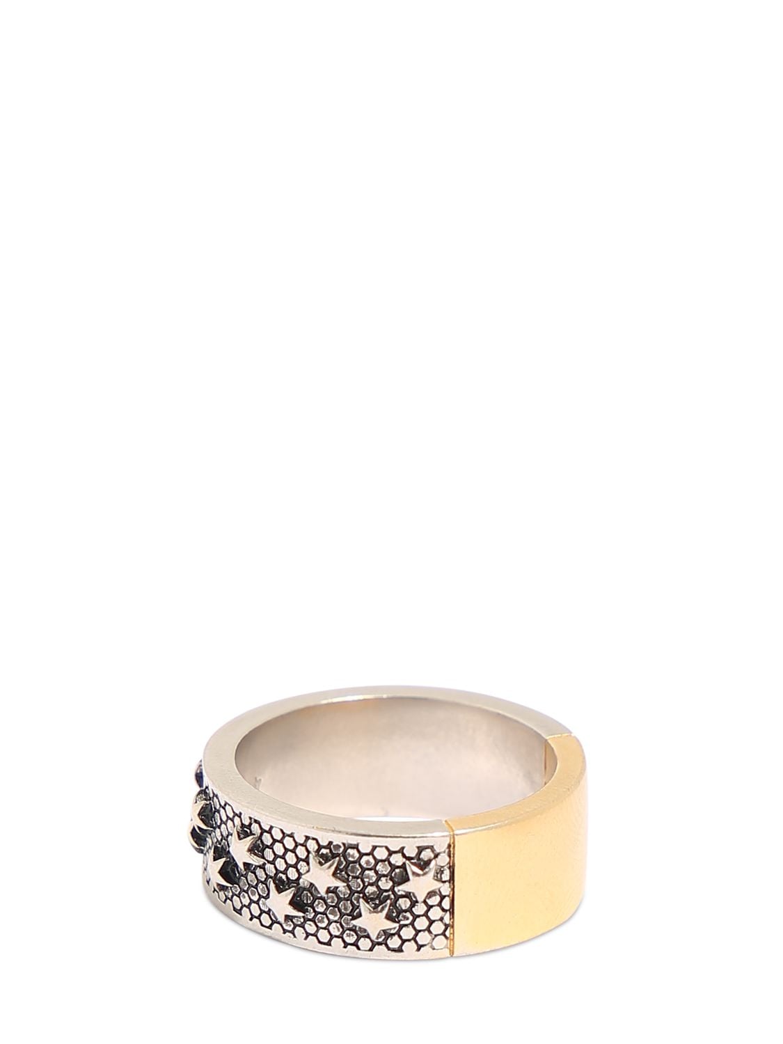 Shop Maison Margiela Engraved Stars Band Ring In Gold,silver