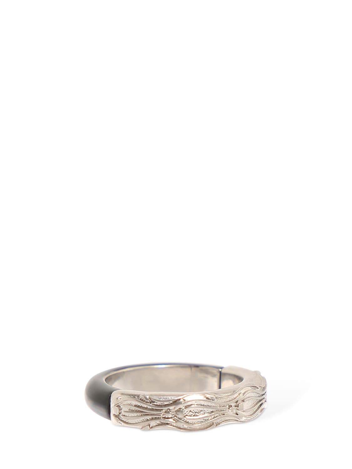 Shop Maison Margiela Bicolor Enamel Crystal Star Thin Ring In Black,silver