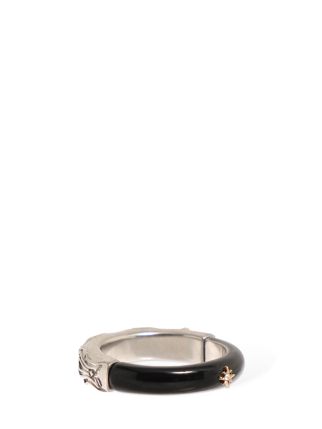 Maison Margiela Bicolor Enamel Crystal Star Thin Ring In Black,silver
