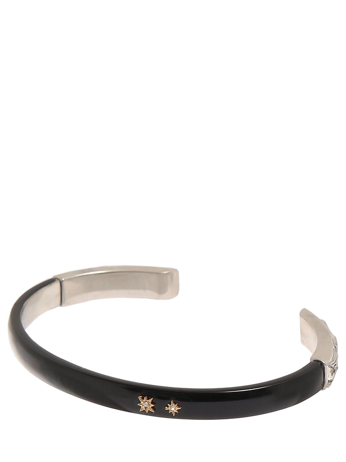 Shop Maison Margiela Enamel Crystal Star Cuff Bracelet In Black,silver