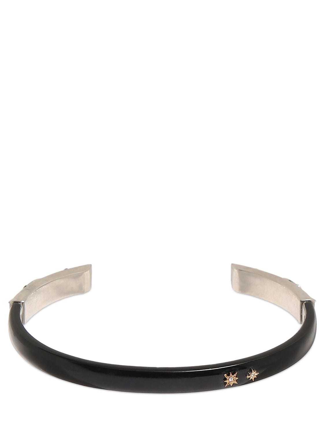 Maison Margiela Enamel Crystal Star Cuff Bracelet In Black,silver