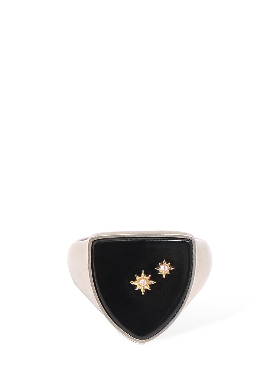 Maison Margiela Enamel Thick Ring W/ Crystal Star In Black,silver