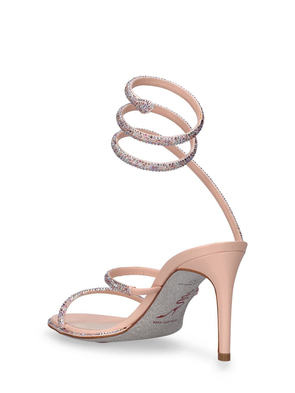 Shop René Caovilla 105mm Embellished Leather Sandals In Pink,multi