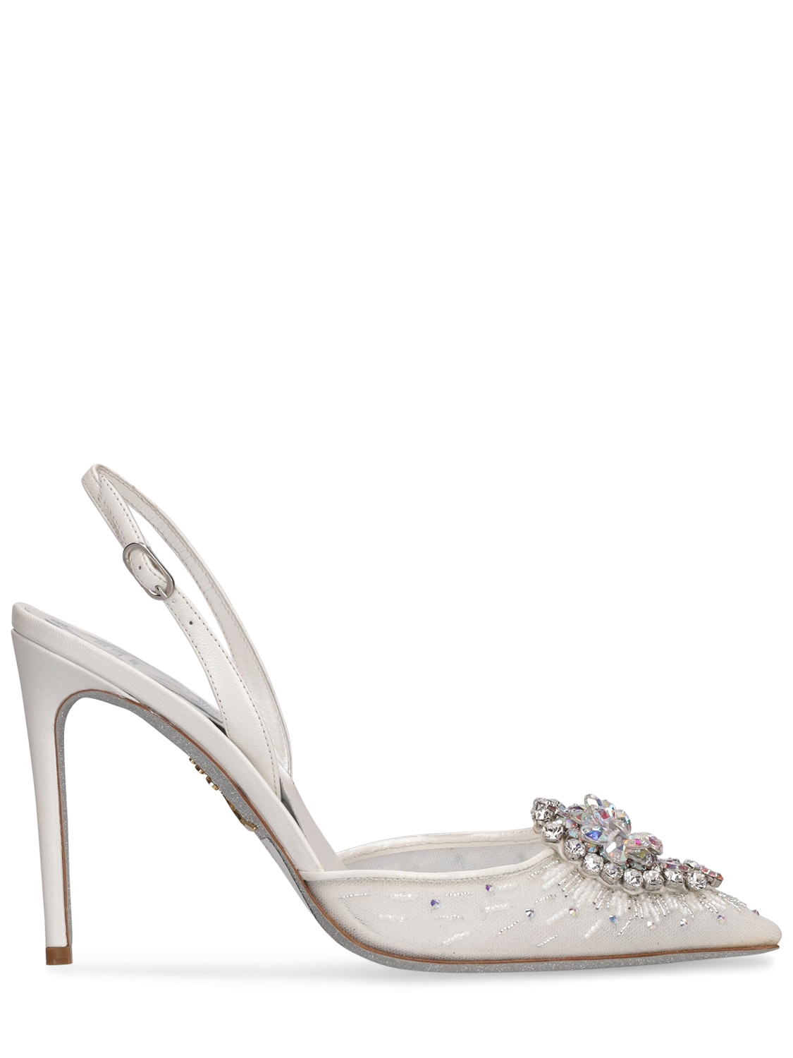 René Caovilla 105mm Embellished Lace Heels In White