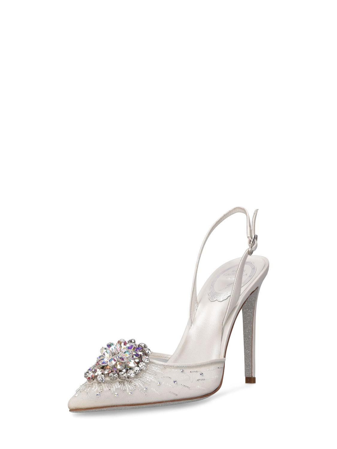 Shop René Caovilla 105mm Embellished Lace Heels In White