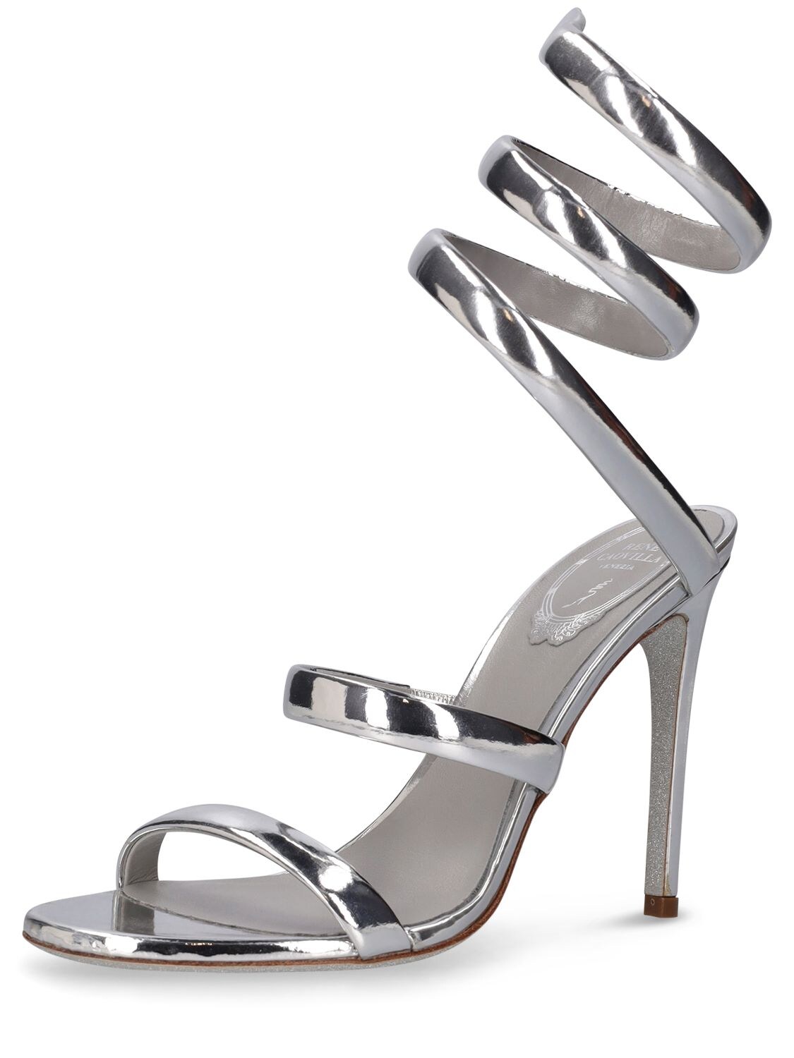 Shop René Caovilla 105mm Mirror Leather Sandals In Silver