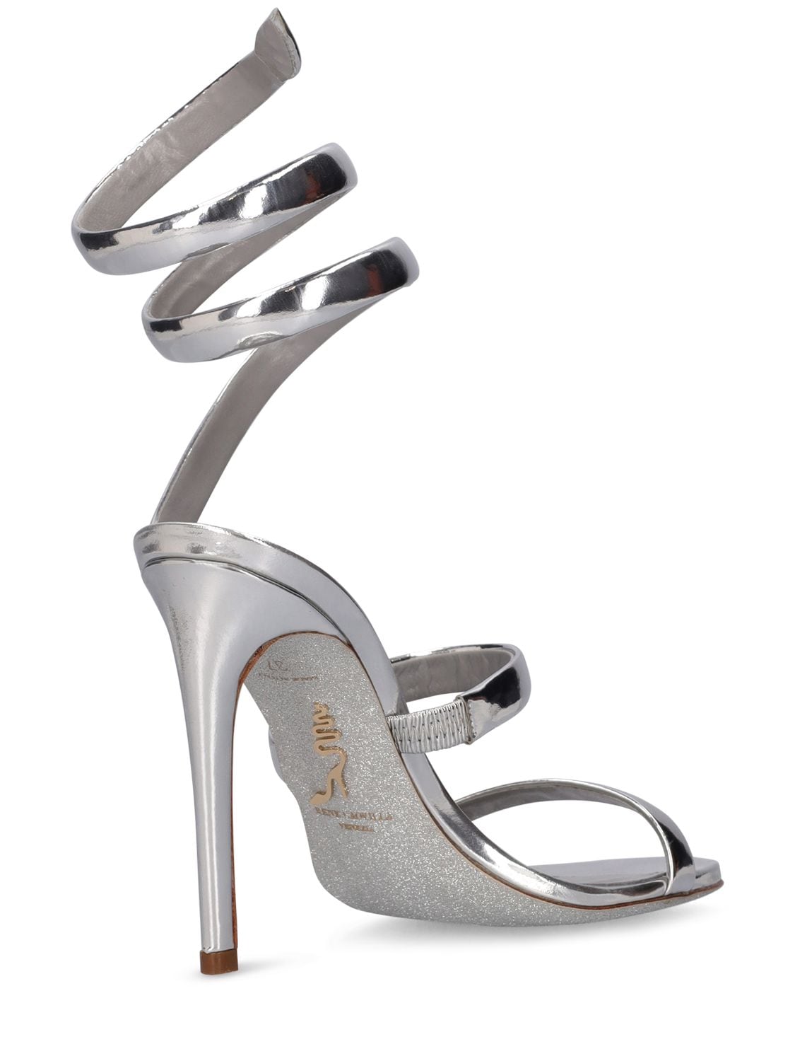 Shop René Caovilla 105mm Mirror Leather Sandals In Silver