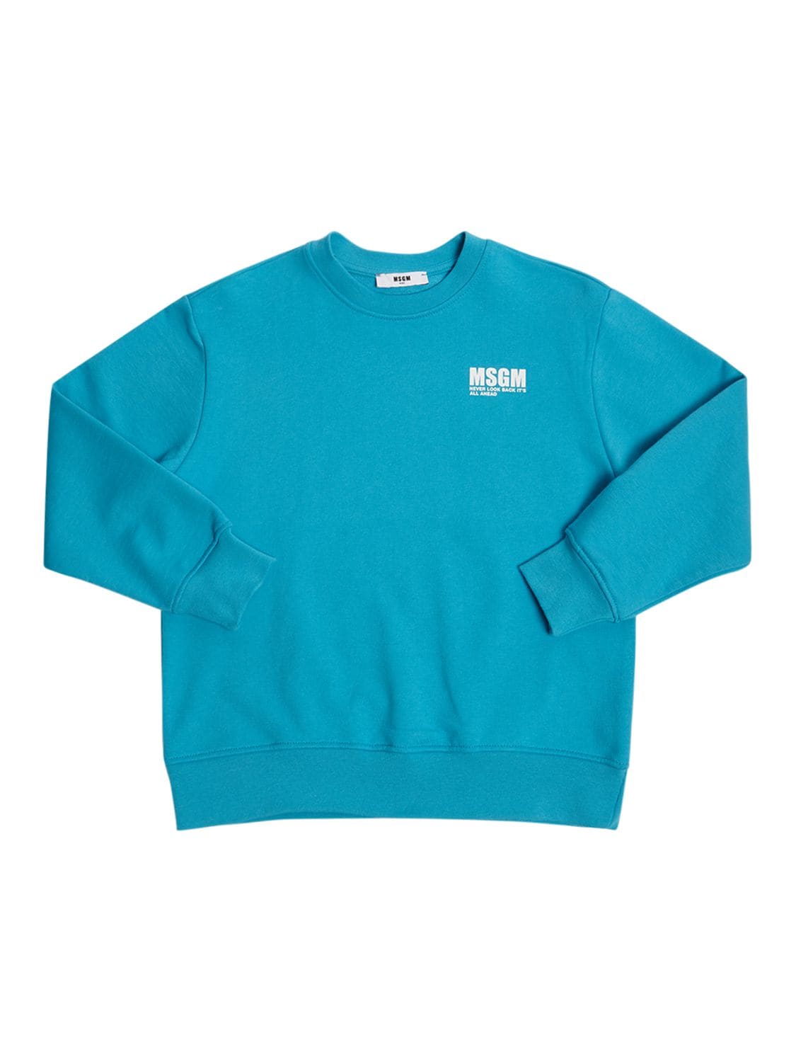 Msgm Kids' Cotton Crewneck Sweatshirt In Light Blue