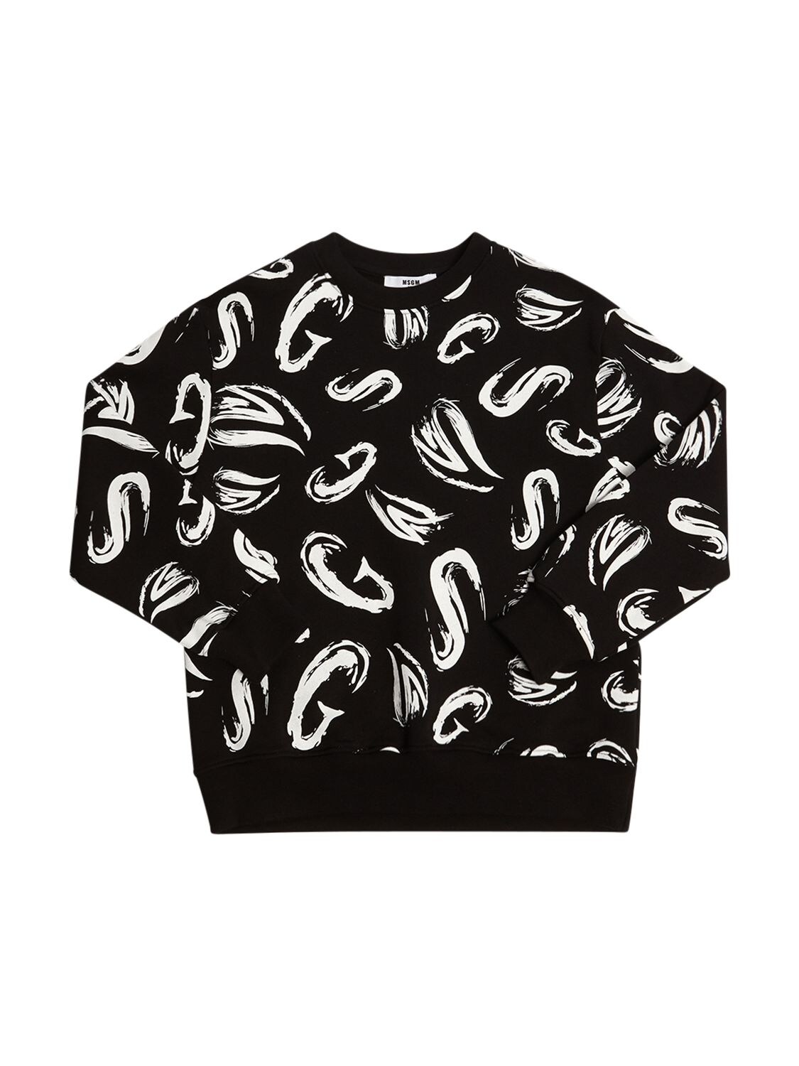 Msgm Kids' All Over Print Crewneck Sweatshirt In Black,white