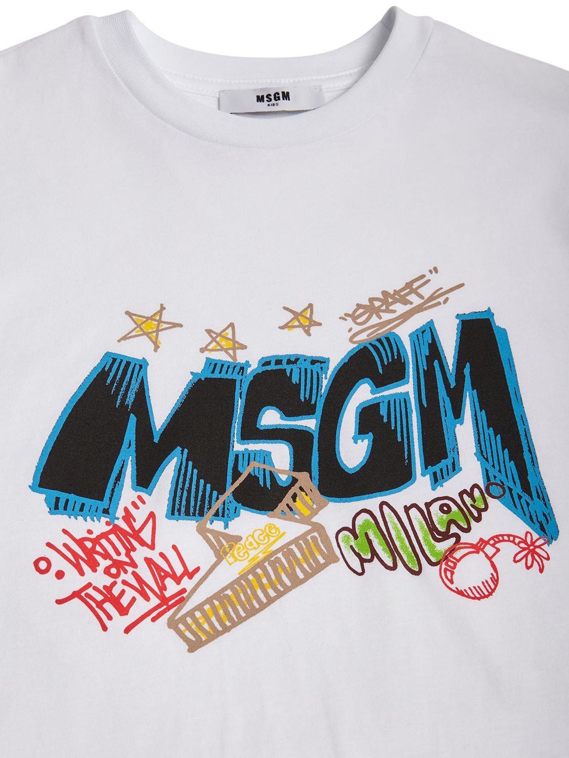 Shop Msgm Printed Cotton Jersey T-shirt In White