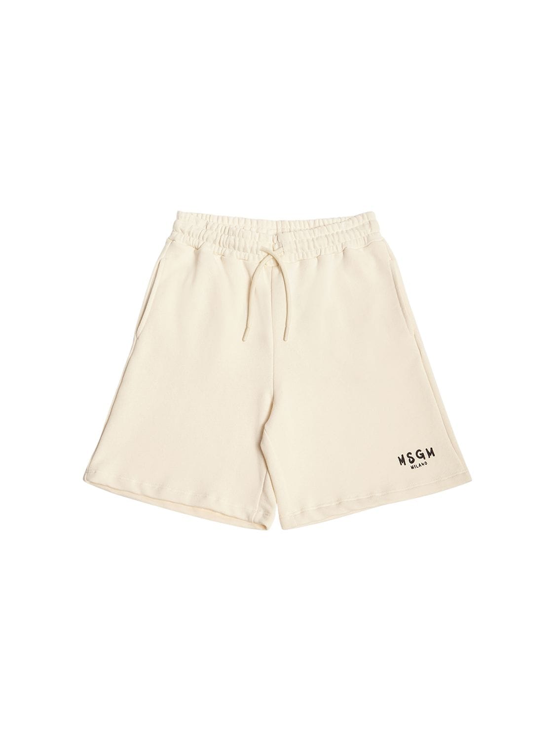 Msgm Kids' Cotton Sweat Shorts W/pockets In White