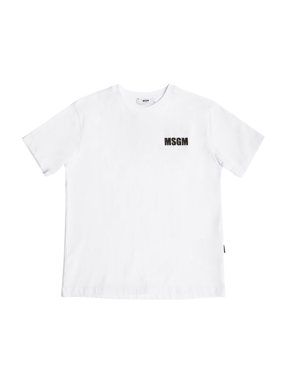 Msgm Kids' Printed Logo Cotton Jersey T-shirt In 화이트