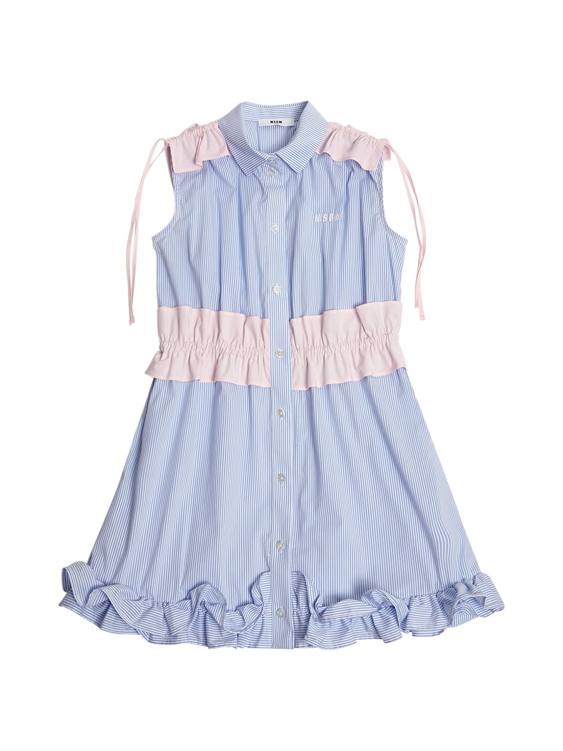Msgm Kids' Cotton Poplin Shirt Dress In Light Blue,pink