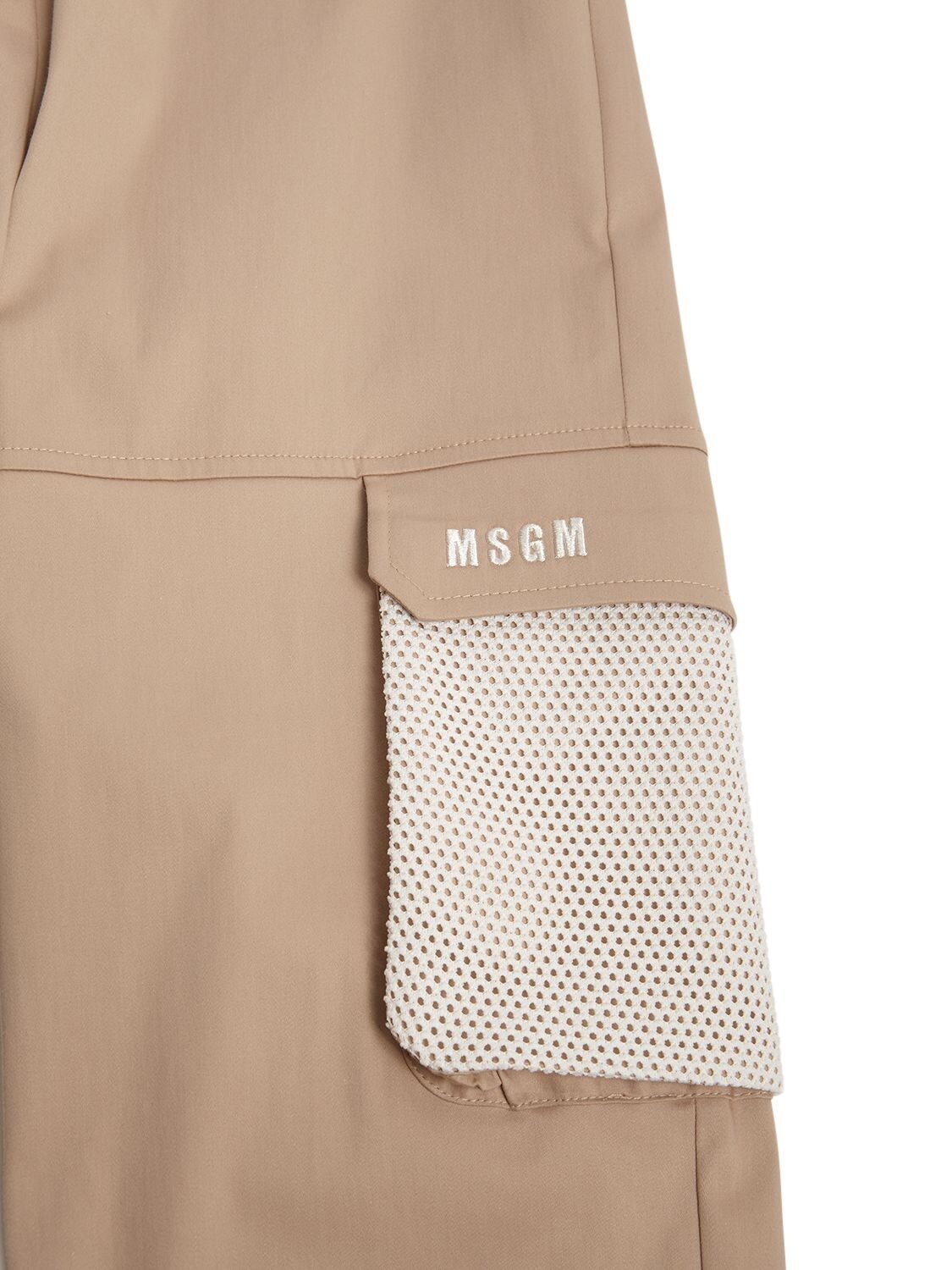 Shop Msgm Cotton Satin Pants In Beige