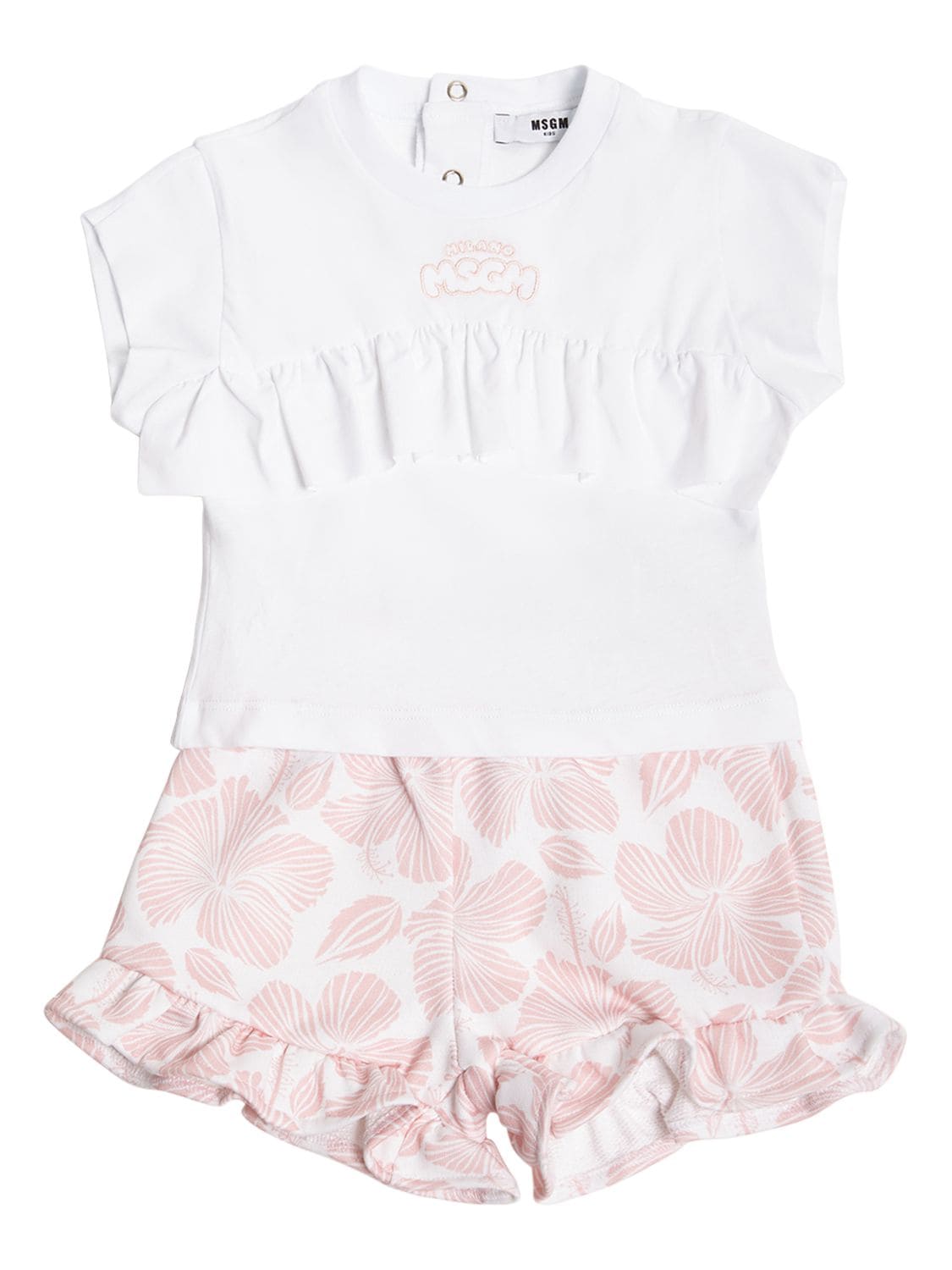 Msgm Kids' Cotton Jersey T-shirt & Shorts In Pink,white