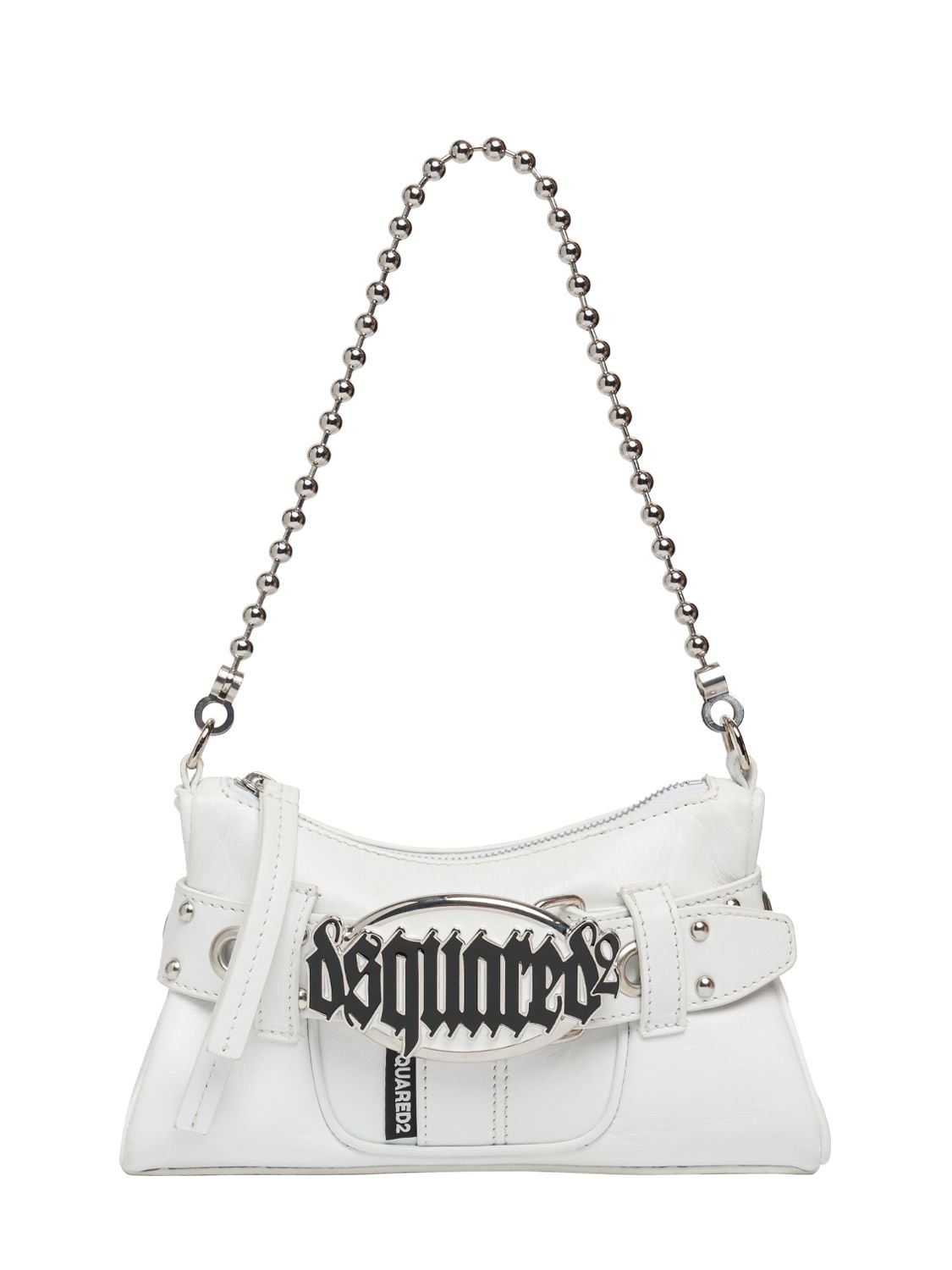 Shop Dsquared2 Gothic Logo Belted Leather Clutch In White