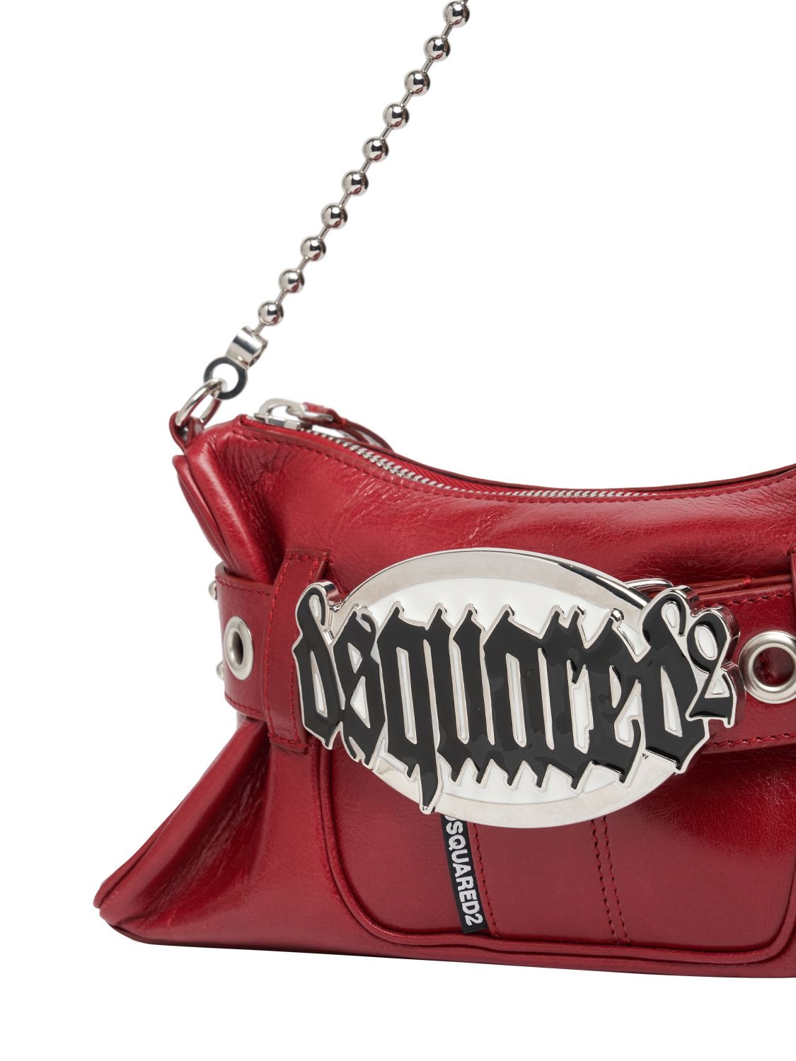 Shop Dsquared2 Gothic Logo Belted Leather Clutch In Amaranto