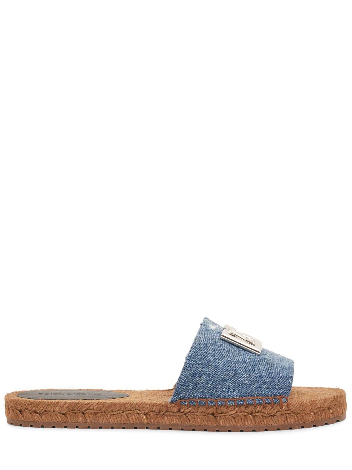 Shop Dolce & Gabbana Dg Logo Denim Slide Sandals In Denim Blue