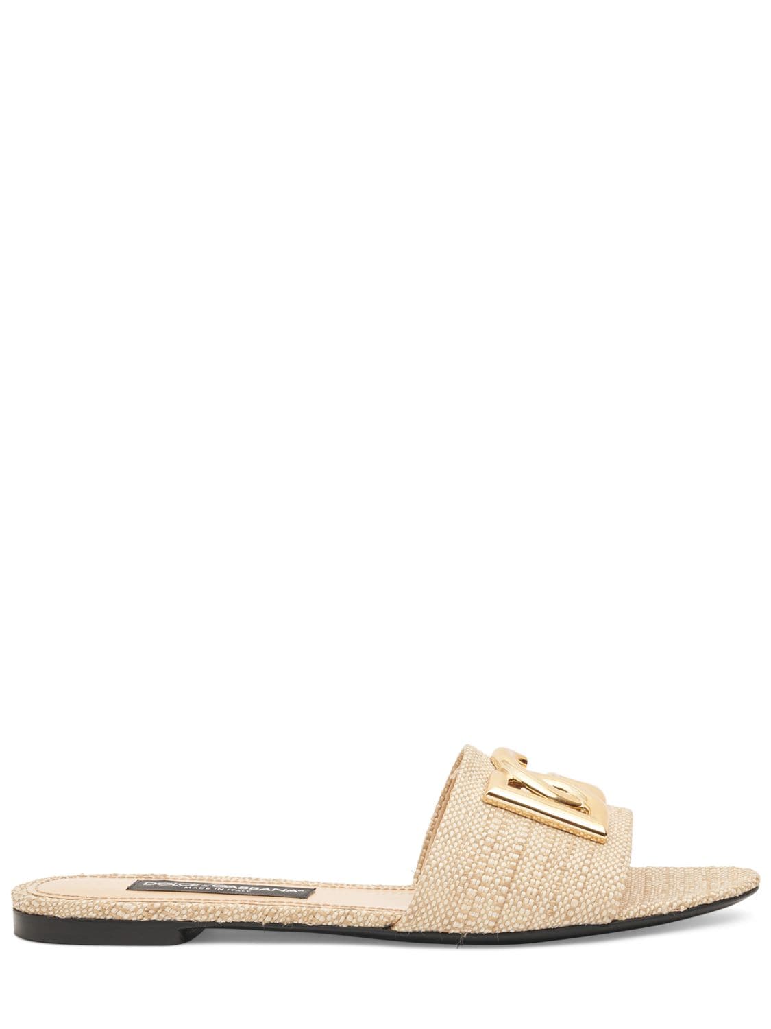 Shop Dolce & Gabbana Bianca Raffia Effect Slide Sandals In Beige