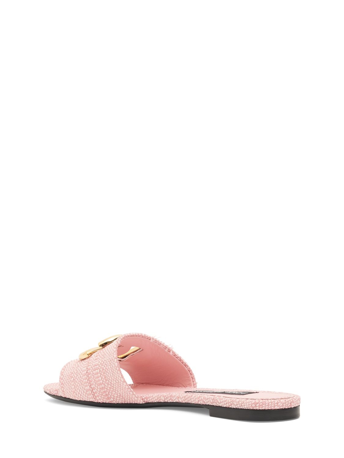 Shop Dolce & Gabbana Bianca Raffia Effect Slide Sandals In Rosa