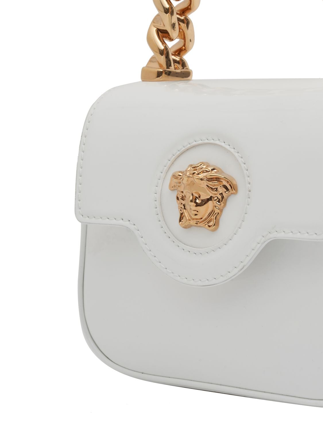 Shop Versace Medusa Patent Leather Top Handle Bag In Optical White