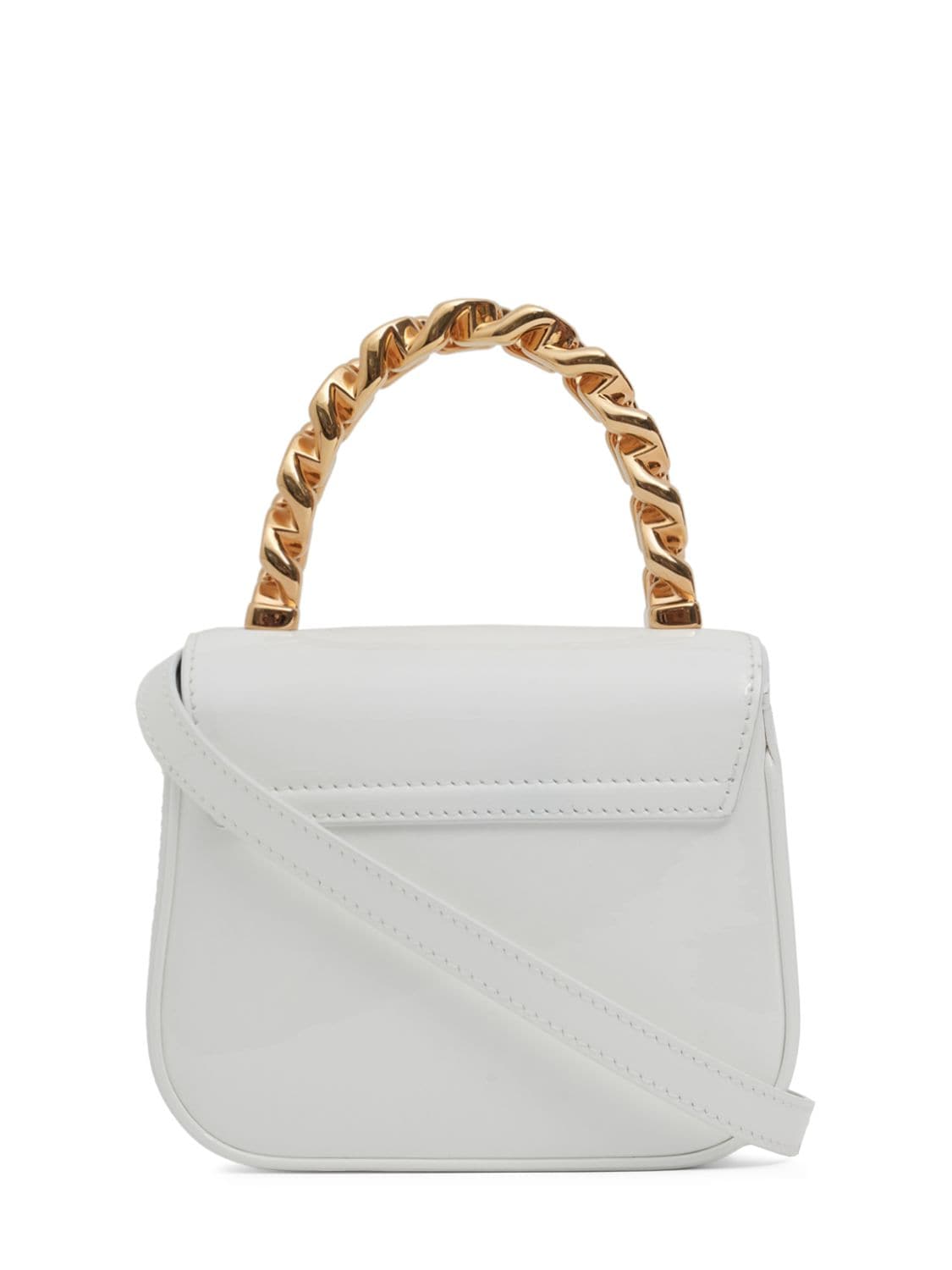 Shop Versace Medusa Patent Leather Top Handle Bag In Optical White