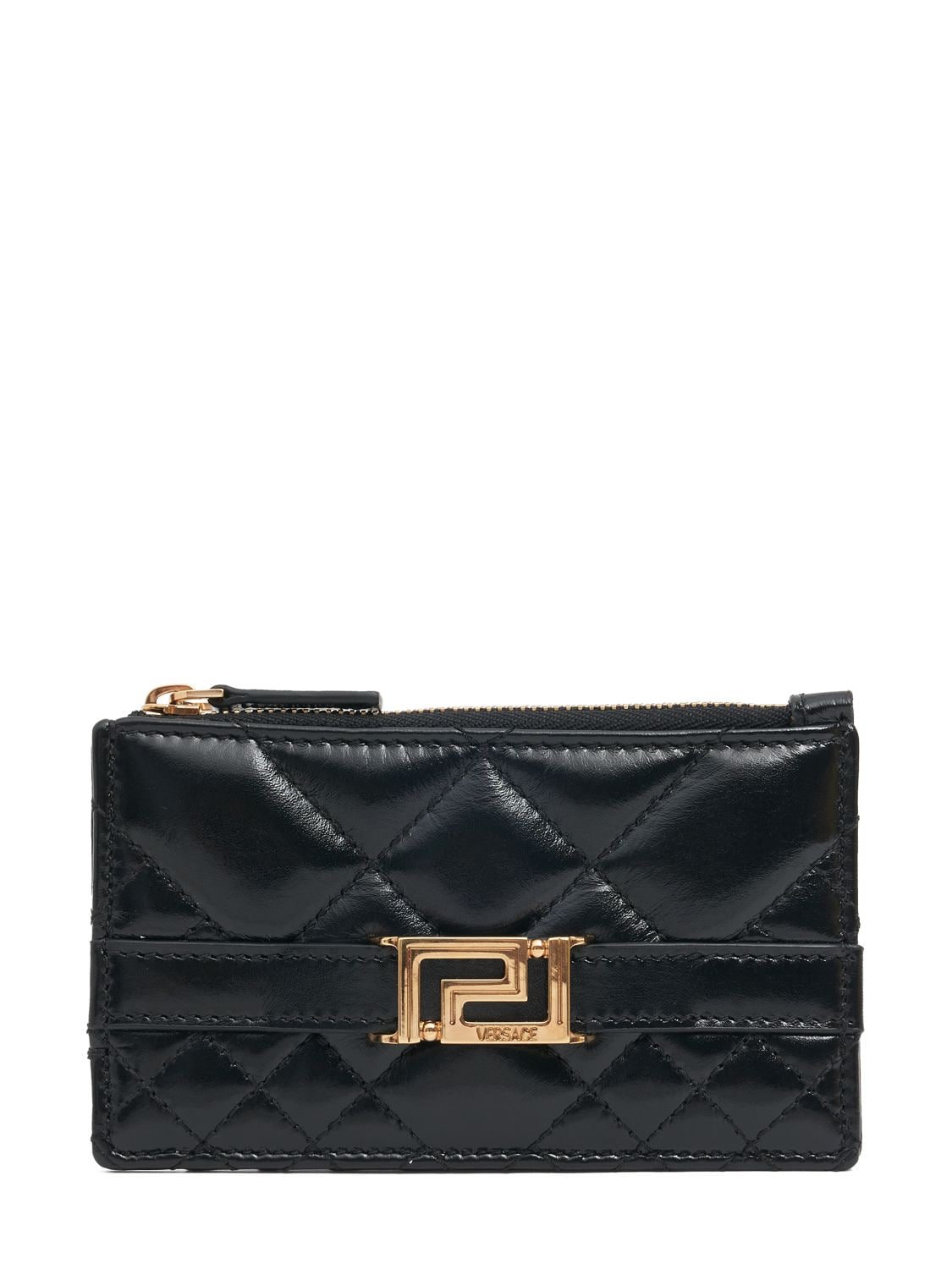 Versace Quilted Leather Card Holder In Black
