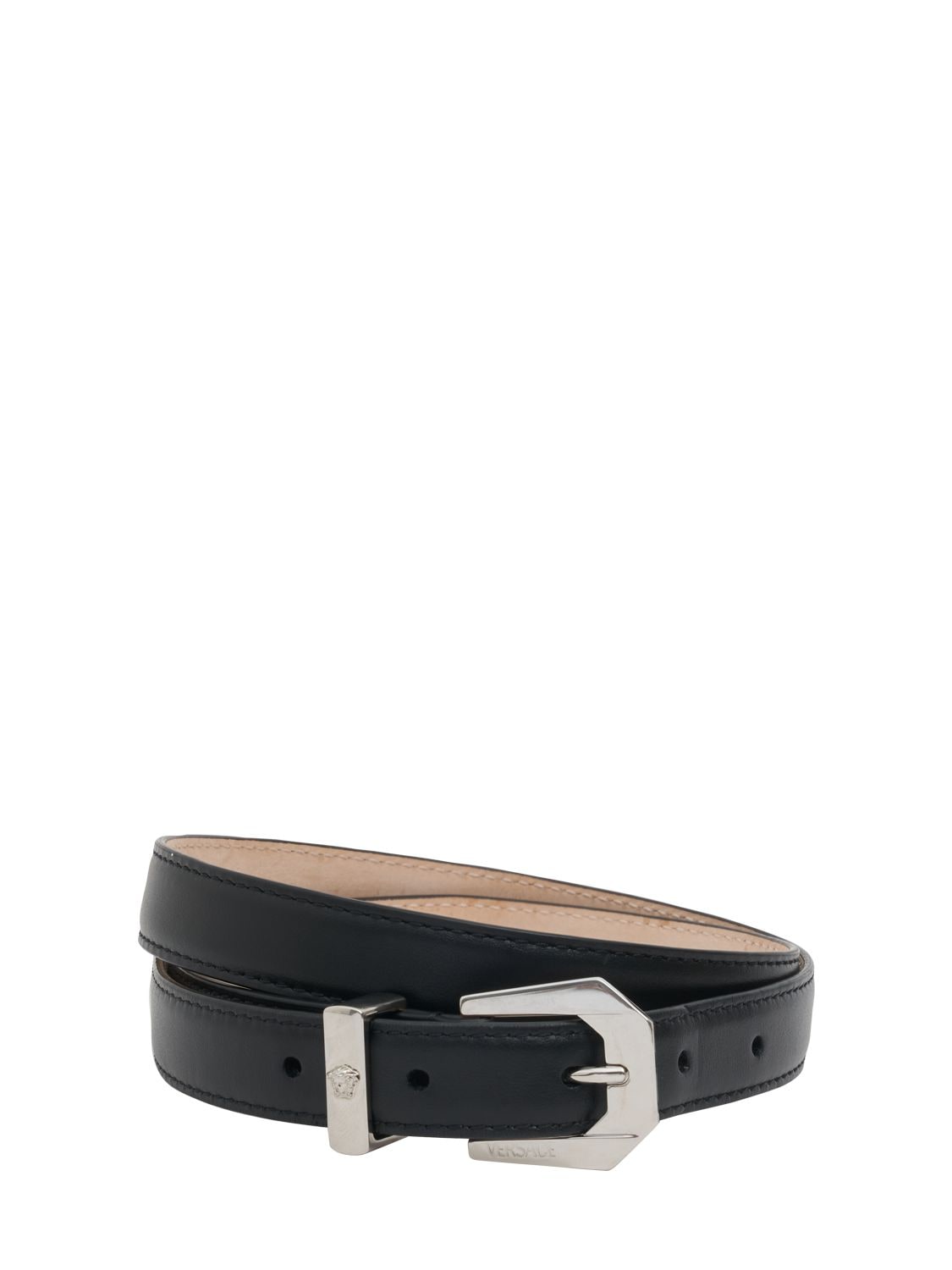 Versace 20mm Leather Belt In Black,oro