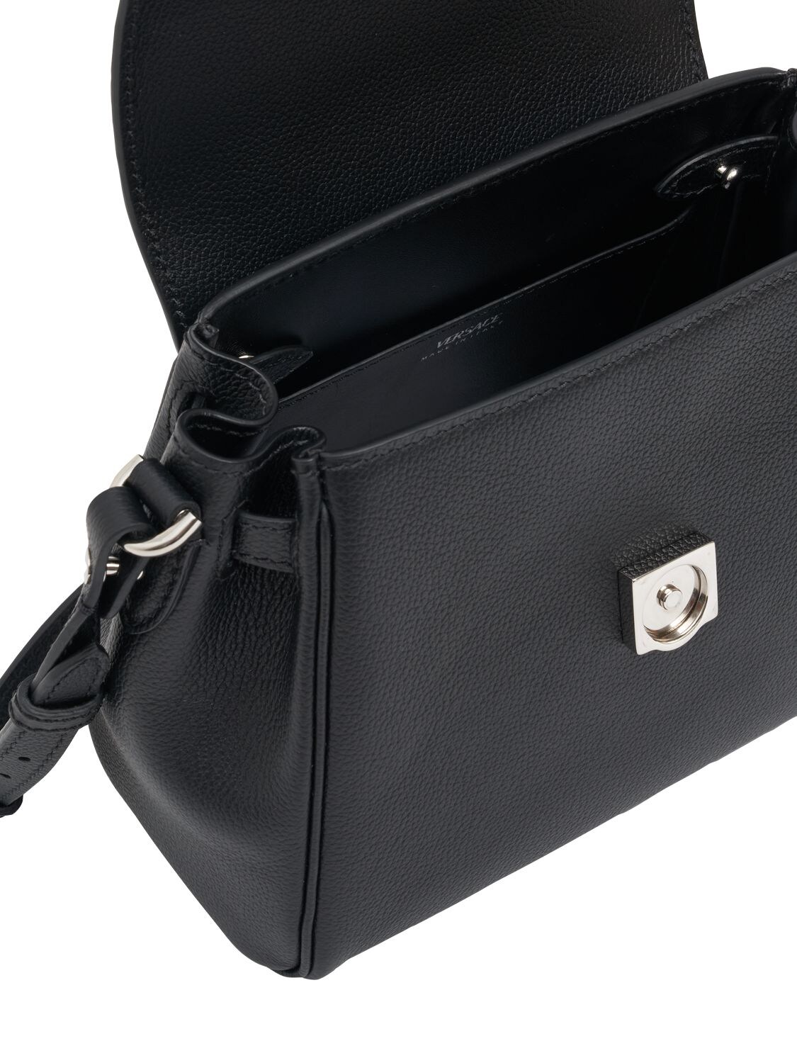 Shop Versace Small Medusa Leather Top Handle Bag In 블랙